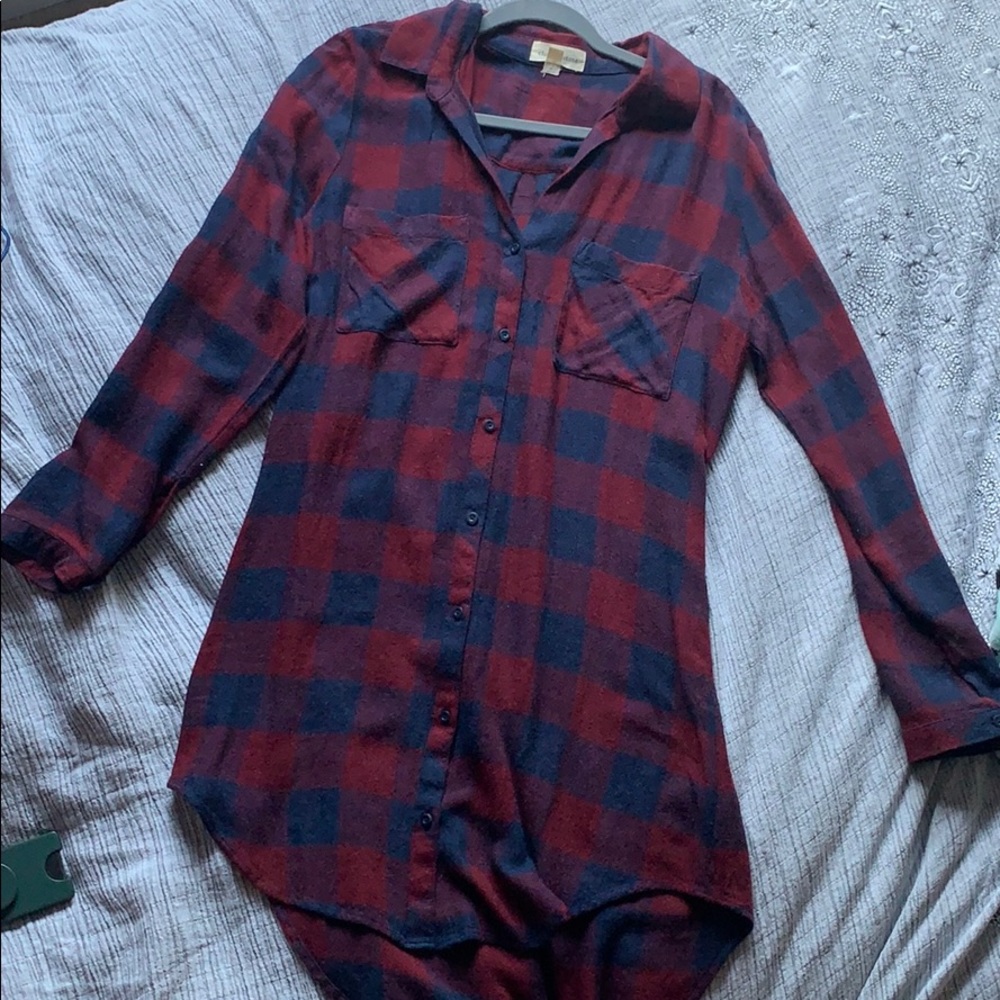 Burgundy Plaid T-shirt Dress